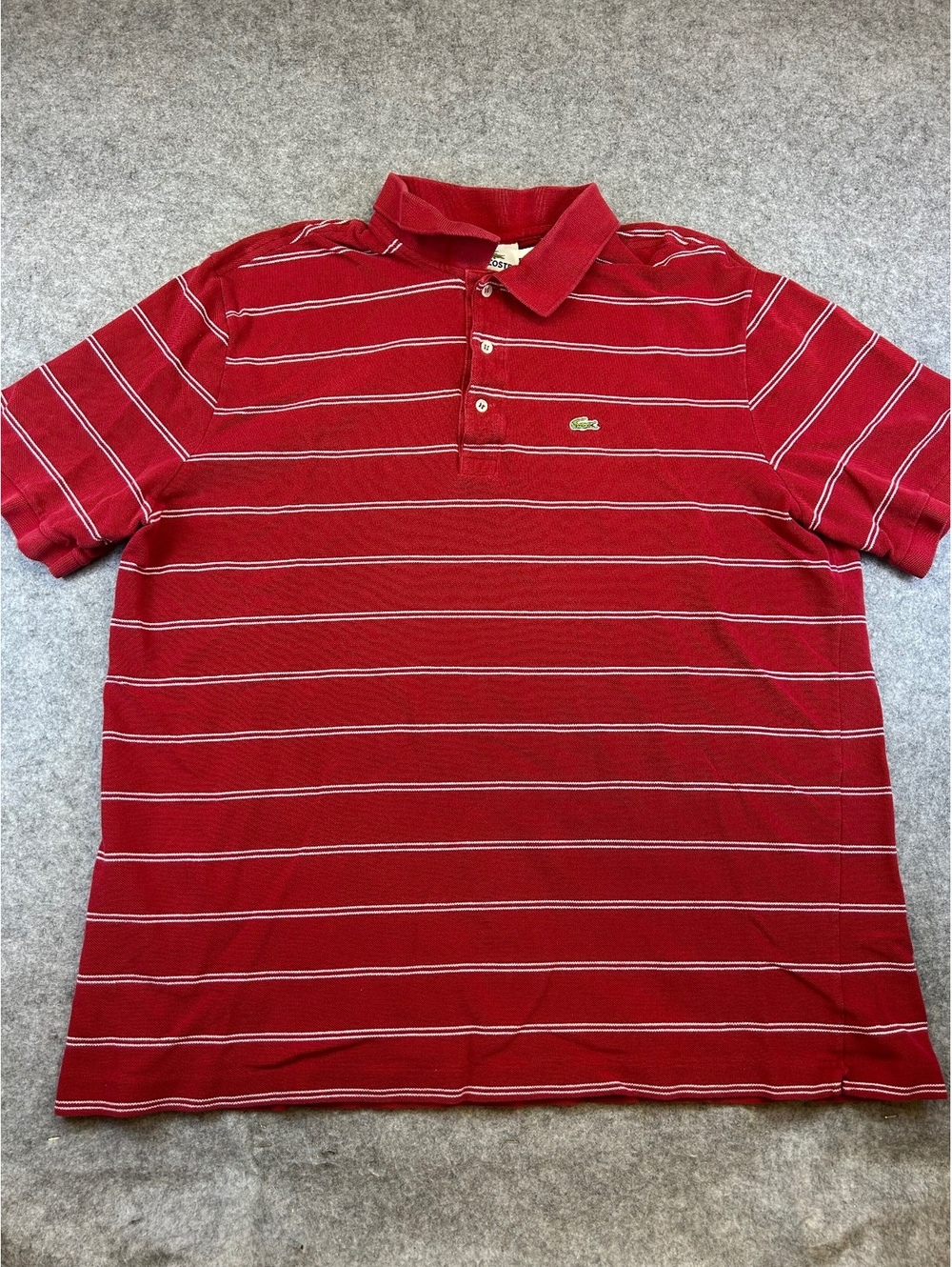 Lacoste Men's Polo Shirt Size 9 (3XL) Red Striped Classic Cotton Casual Golf